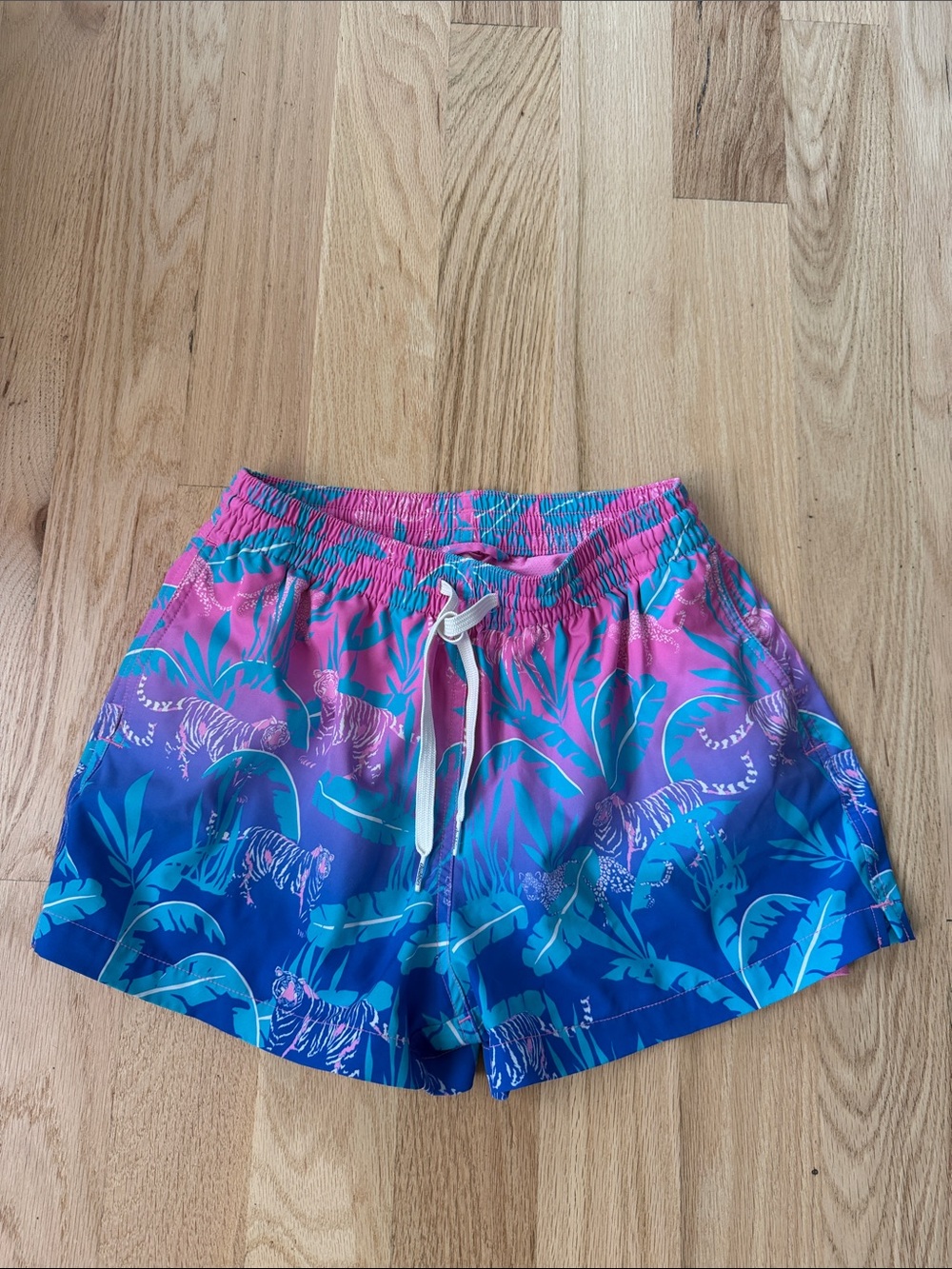 chubbies Pink and Blue Gradient Tiger Print Swim Trunks